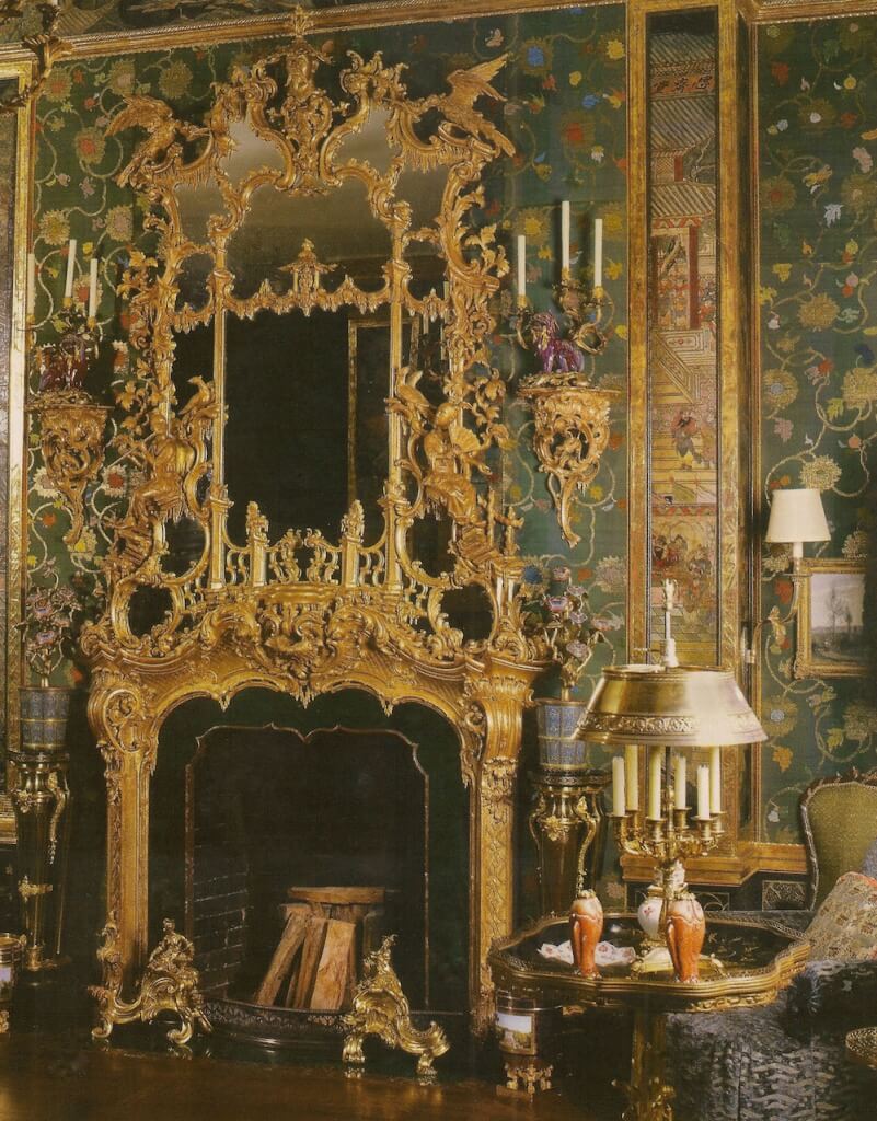English Rococo fire surround and overmantle