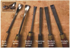 An array of common carving tools