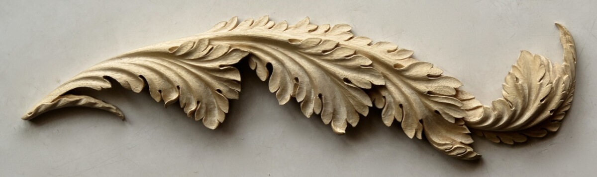 18th-century-style acanthus leaf woodcarving by Agrell Architectural Carving, from a design by Thomas Sheraton