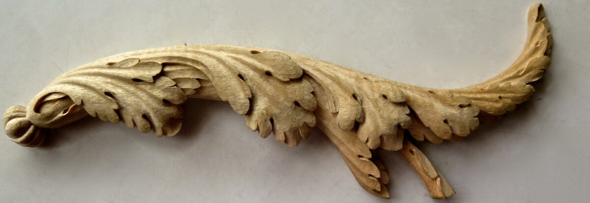 18th-century-style acanthus leaf woodcarving by Agrell Architectural Carving, from a design by Thomas Sheraton