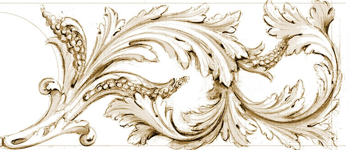 Acanthus scroll design for Hampton Court Palace by Adam Thorpe