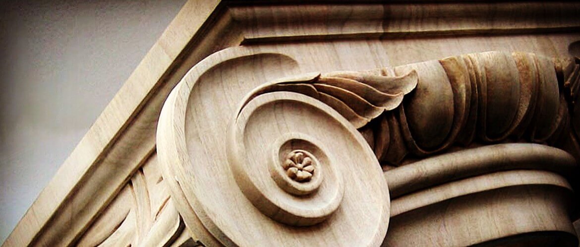 Ionic capital hand-carved by Agrell Architectural Carving
