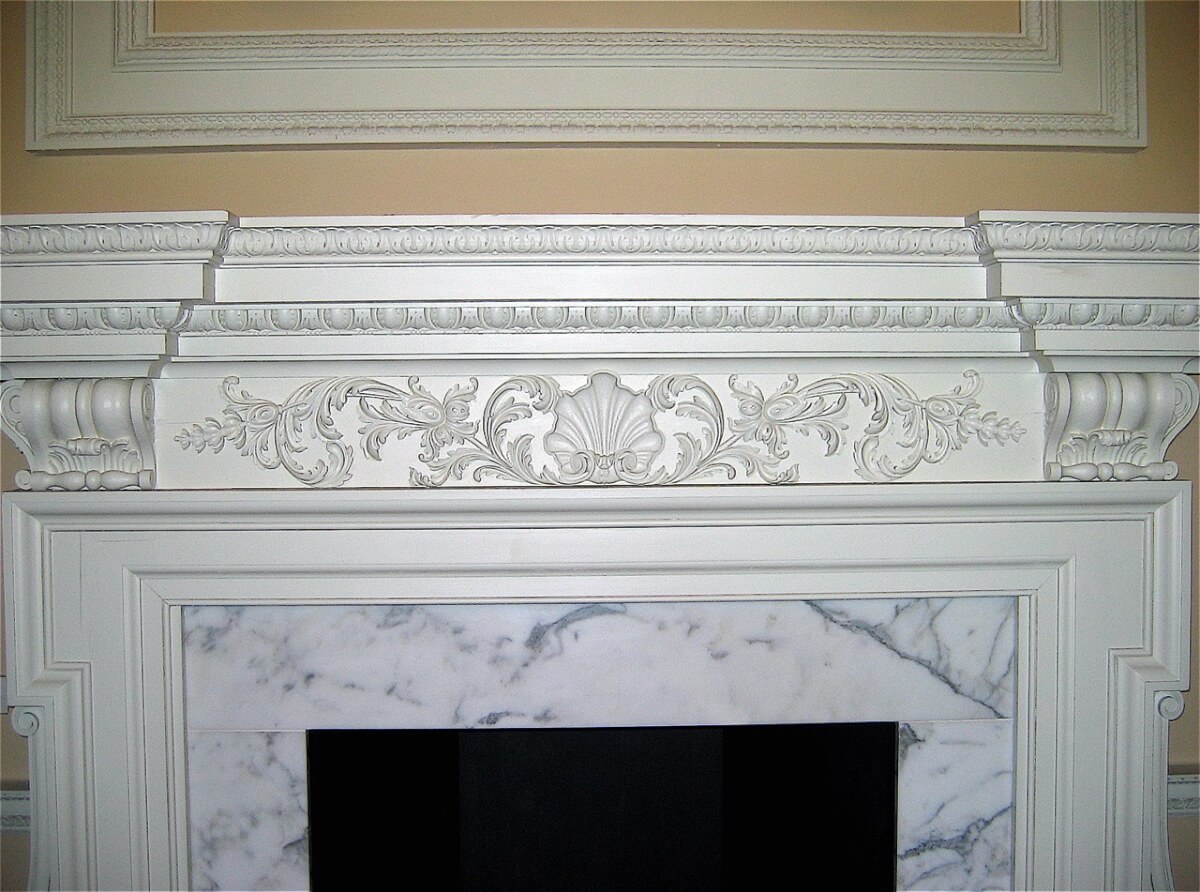 Detail of fireplace frieze at Fulham Palace
