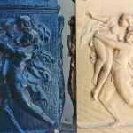 Carved pilaster bases depicting The Rape of the Sabine Women