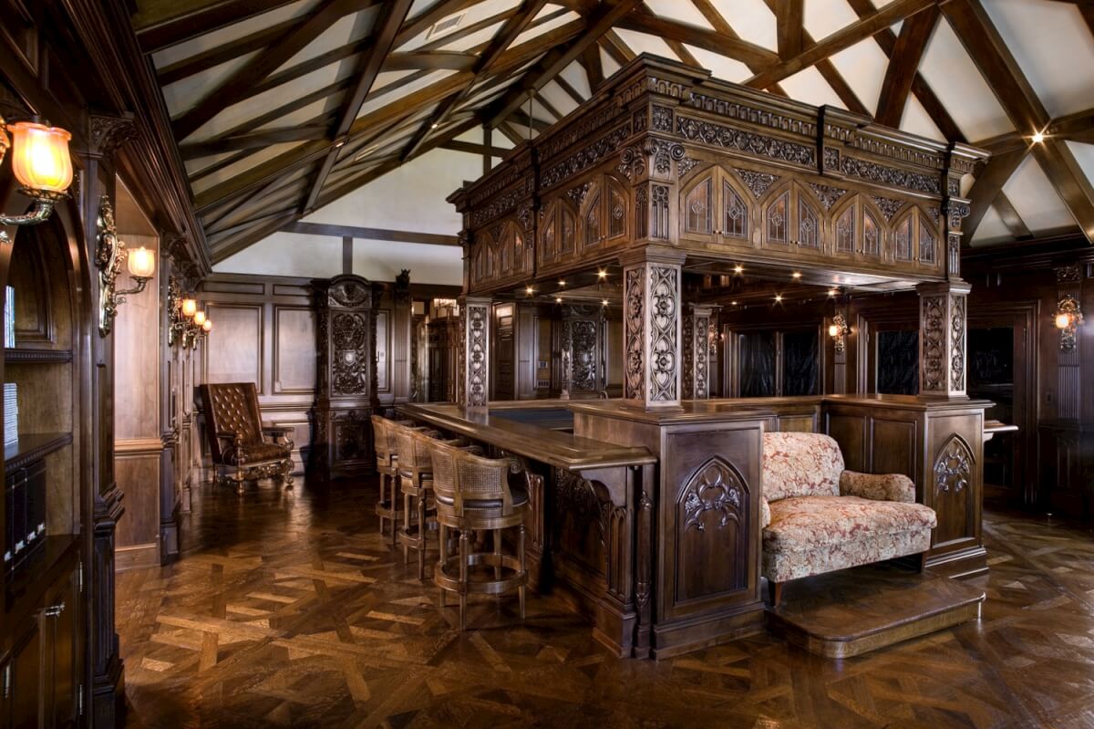 Bar with hand-carved decoration at Malinard Manor