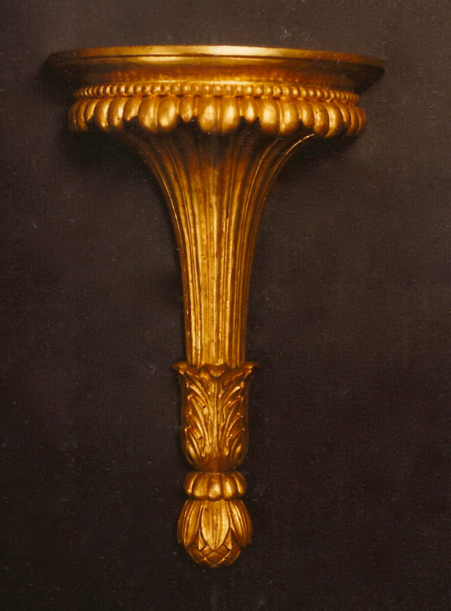 Neoclassical-style gilded wood bracket, hand-carved by Agrell Architectural Carving