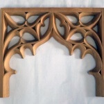 Gothic tracery woodcarving for a modern Gothic-style bathroom. By Agrell Architectural Carving.