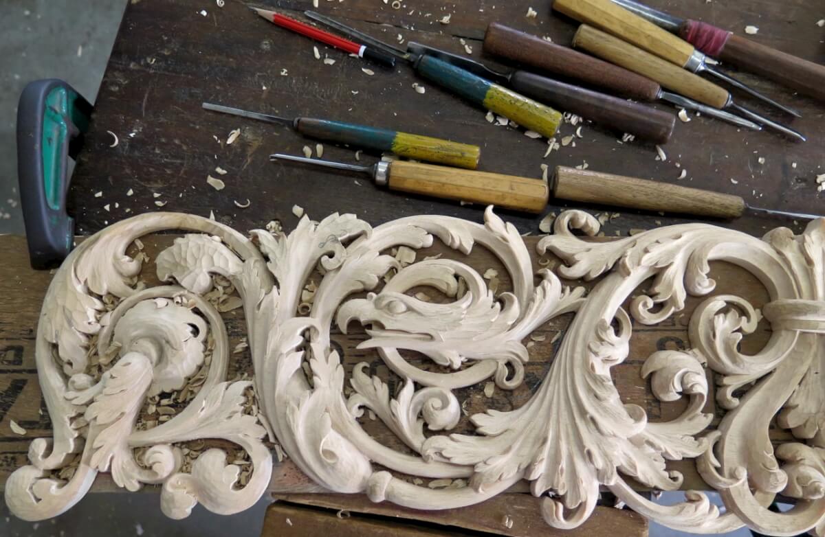 Renaissance-style panel woodcarving with eagle