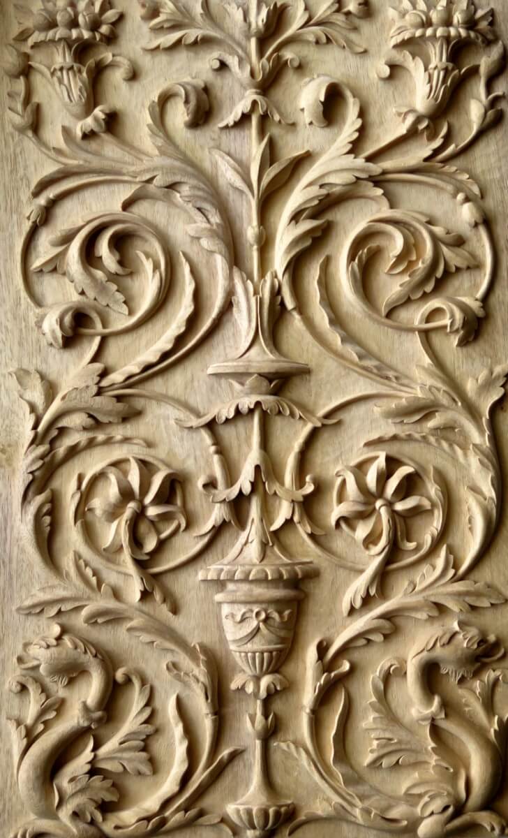 Renaissance-style panel woodcarving