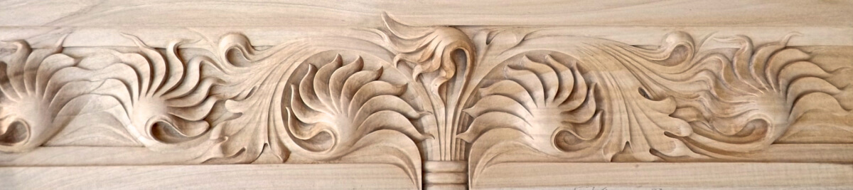 Carved wood panel in the Romanesque style
